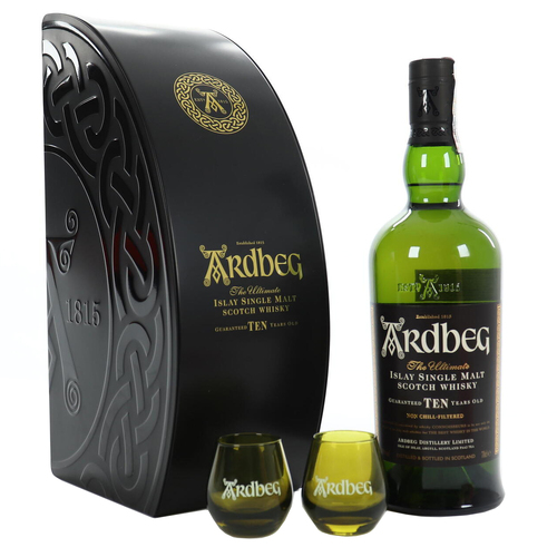 Ardbeg 10 Year Old Single Malt Whisky & Glasses Set