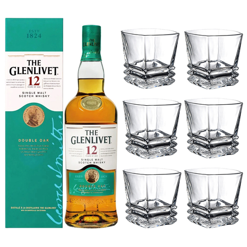 Glenlivet 12 Year Old Single Malt with set of 6 Whisky Tumblers