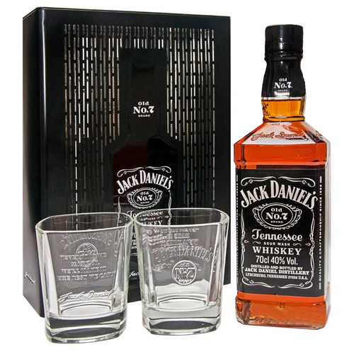 Jack Daniel's No 7 Gift Pack Tin Box with 2 Glasses