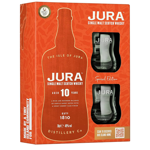 Jura 10 Year Old Single Malt Whisky & Glasses Gift Set