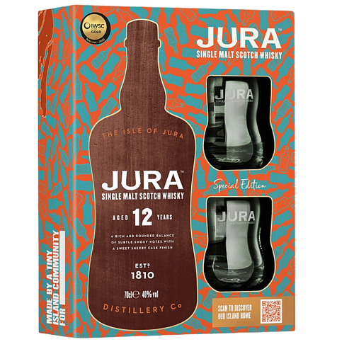 Jura 12 Year Old Single Malt Whisky & Glasses Gift Set