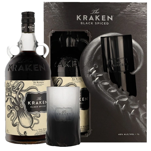 Kraken Black Spiced Rum 1L Gift Pack with Smoked Highball Glass