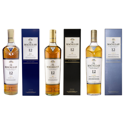 Macallan 12 Year Old Double Cask, Triple Cask and Sherry Oak Single Malts Bundle