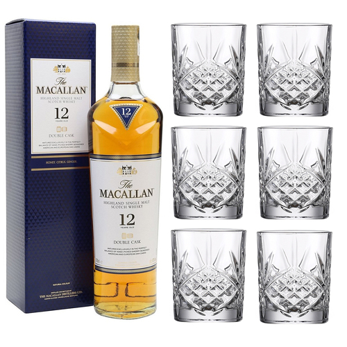 Macallan 12 Year Old Double Cask Single Malt with set of 6 Whisky Tumblers