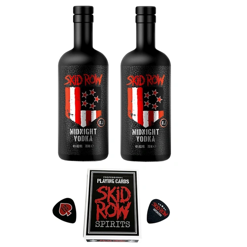 Skid Row Midnight Vodka Bundle with Playing Cards and Guitar Picks Gift