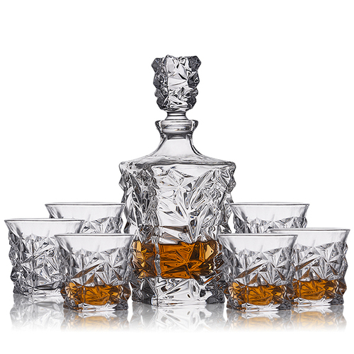 Whisky Decanter with 6 Tumblers Glass Rocco Set