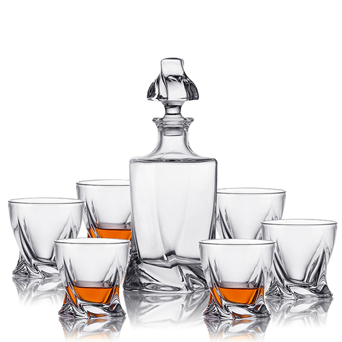 Whisky Decanter with 6 Tumblers Glass Swirl Set